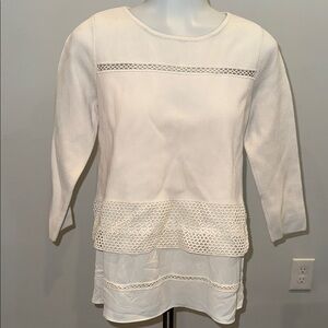 LOFT Small Cream Lace Trim Layered Sweater Top